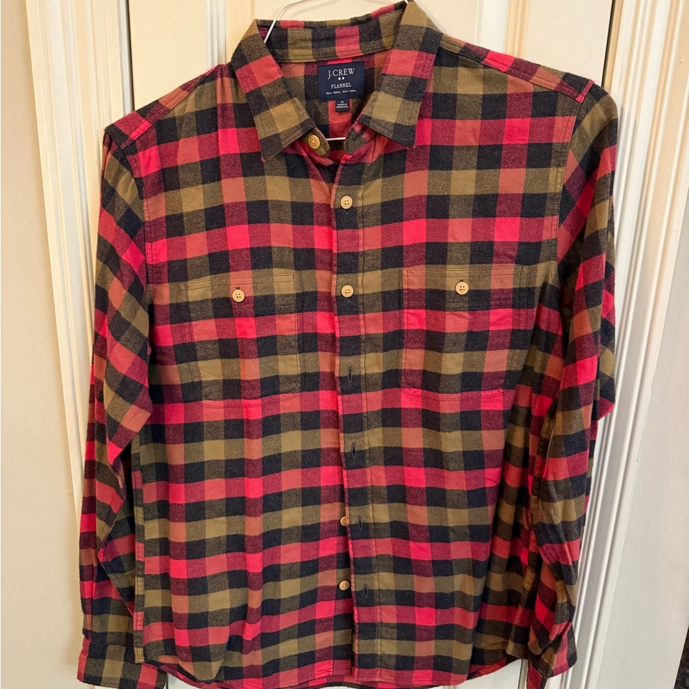 J. Crew Men's Casual Plaid Shirt - Red and Brown